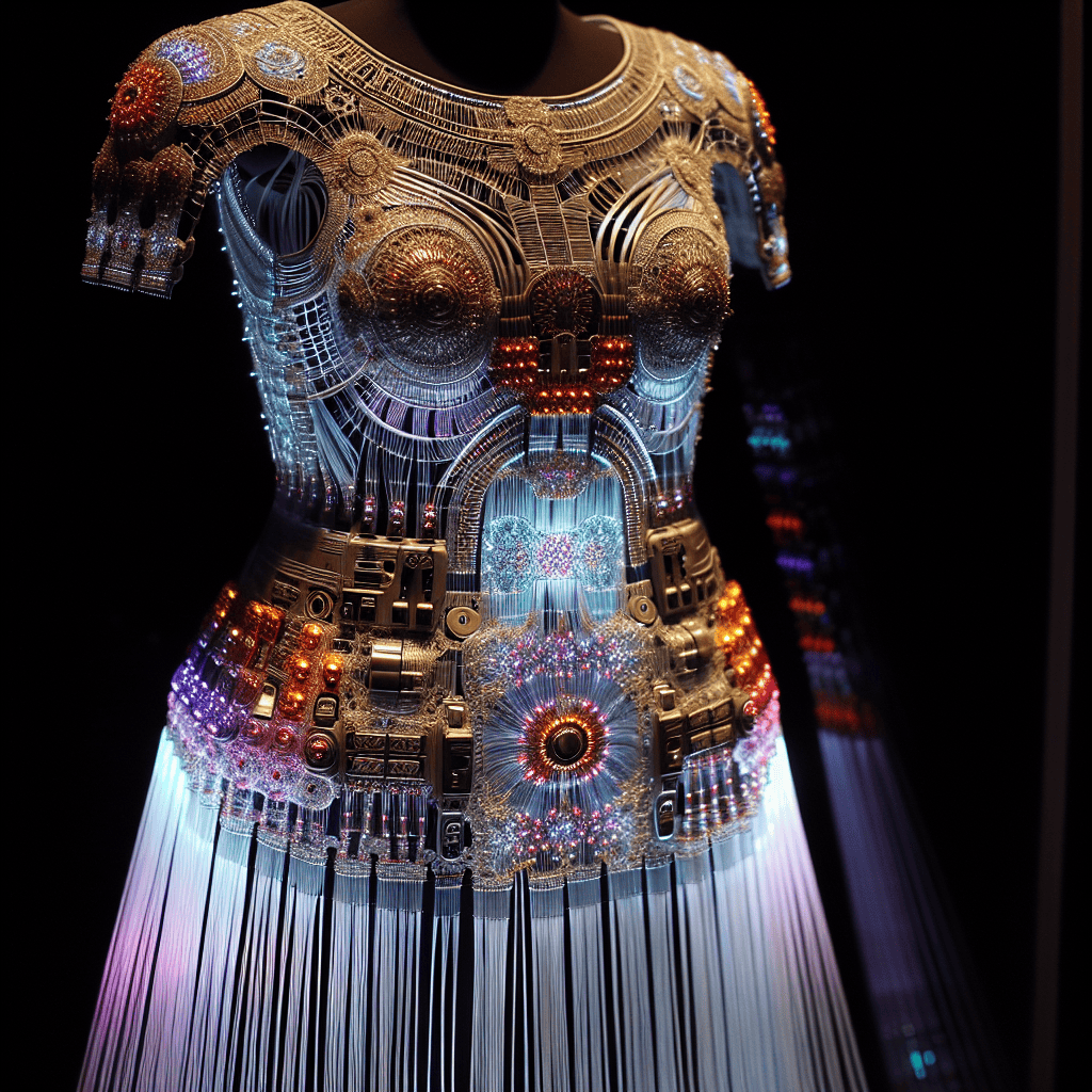 A Stunning 50lb Dress Woven from 12,000ft of Fiber Optic Cable: A Unique Blend of Robot and Human Design